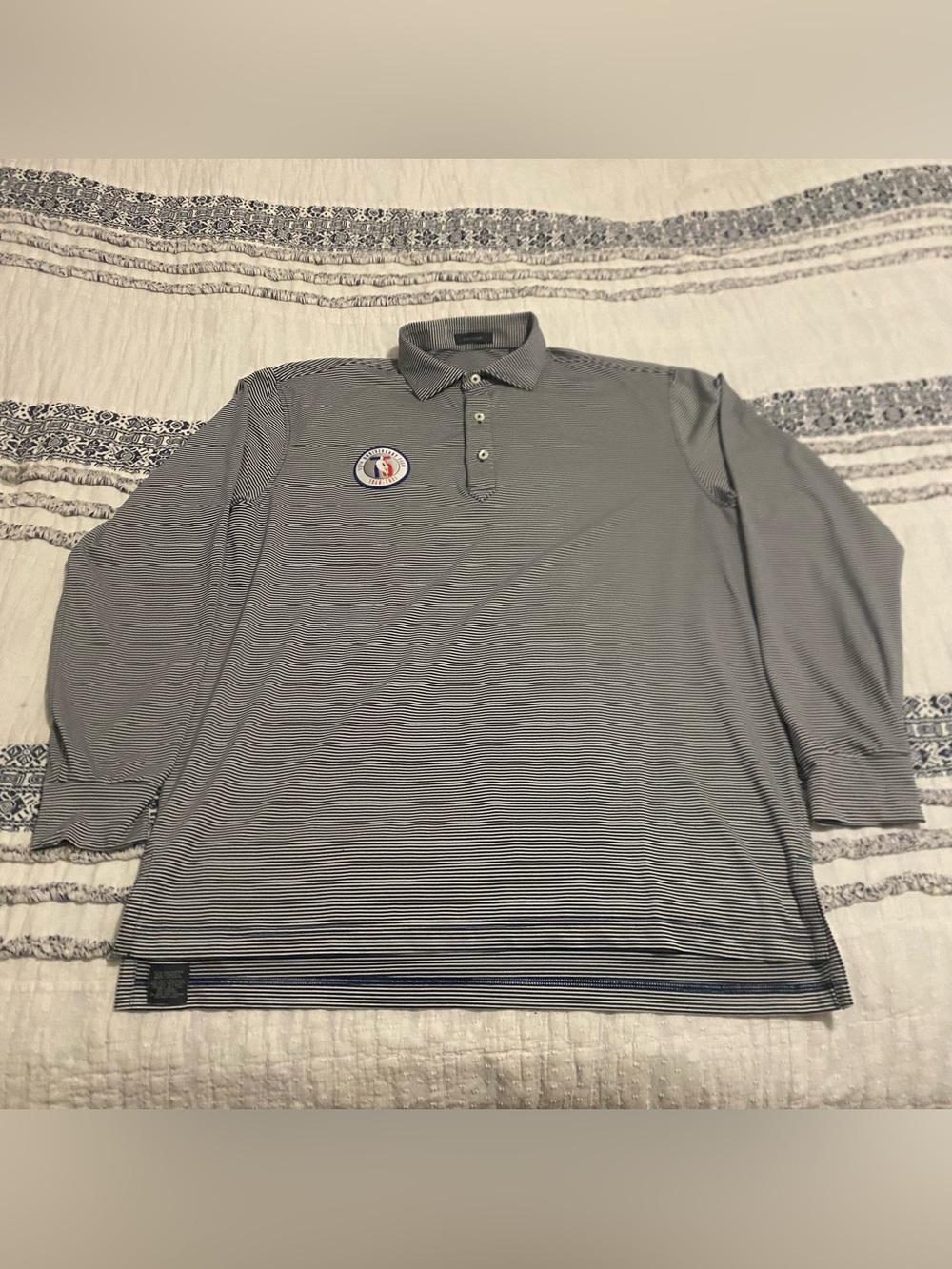 Turtleson 75th Anniversary Polo L Blue White Striped Golf Stretch Shirt